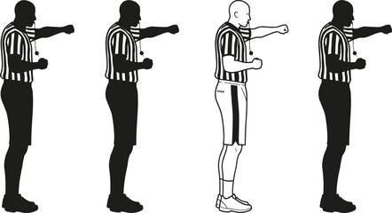 Referee, signal, gesture, sports official, striped shirt, whistle, hand movement, action pose, communication, game control, coaching, training