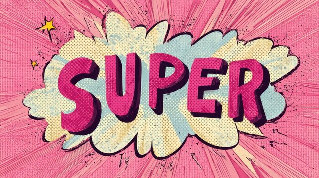 Super word in pop art comic book style. Comic speech bubble with text. Superhero power concept.