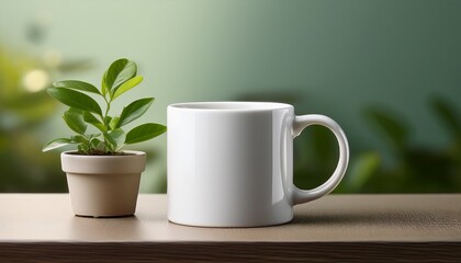 Blank White Mug With Small Plant