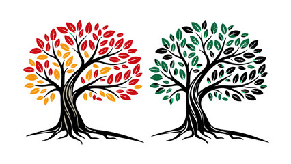 Tree of Life Vector Illustration with Roots and Leaves Symbolizing Growth Nature Balance