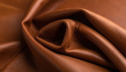 Rich brown leather draped in soft folds, showcasing texture and subtle sheen