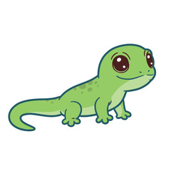 Adorable Green Cartoon Gecko with Big Eyes and a Cute Smile.