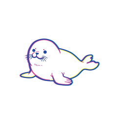 Cute baby seal cartoon illustration with colorful outline.