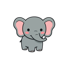 Cute cartoon baby elephant with big ears and rosy cheeks.