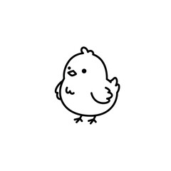 Cute Cartoon Chick Drawing Simple Line Art.