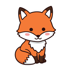 Cute cartoon fox sitting and looking adorable with fluffy fur and big eyes.