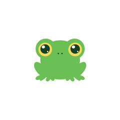 Cute green cartoon frog with big yellow eyes.