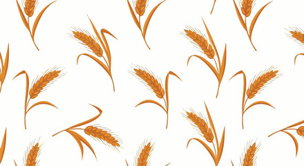 Repeating pattern of stylized wheat stalks with golden seed heads, arranged on white background.