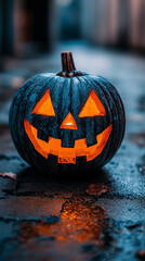Halloween-themed background with glowing pumpkin design and empty caption space on the side symbolizing festivity mystery autumn spirit and spooky seasonal celebration.
