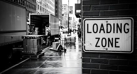 Loading Zone on City Street with Truck and Worker