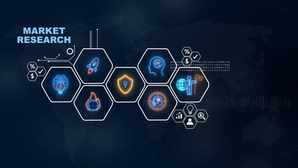 Digital global market research and analysis with futuristic interface and data visualization, Internet infrastructure concept map Abstract technology background in blue color . - Powered by Adobe