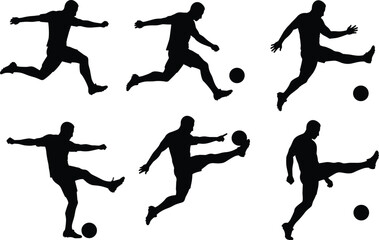 Soccer silhouette, football kick, athlete motion, sports action, dynamic pose, black figure, ball impact, kicking technique, energy, movement