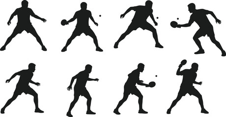 Table tennis silhouette, ping pong player, black vector illustration, paddle swing pose, sports movement, isolated icon, athletic action, dynamic gesture