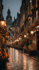 Festive Christmas season scene with warm holiday atmosphere. Elegant design space on the side for captions, blending joy, tradition, and cozy winter charm with decorative seasonal mood.