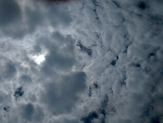Dark Overcast Sky with Glimmering Sun Breaking Through Clouds