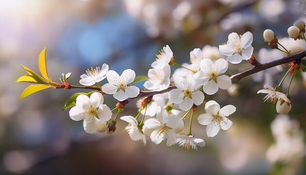 Cherry Blossom Branch In Early Spring White Flowers Of Fruit Tree Selective Focus