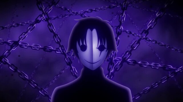Anime character wearing a mask on a purple background with chains, anime wallpaper for PC