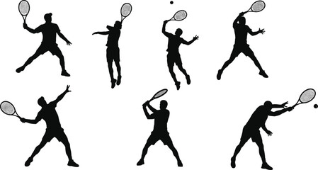 Tennis, silhouette, athlete, racket, serve, forehand, backhand, motion, action pose, sports training, dynamic movement, technique, skill, coaching, physical education, performance