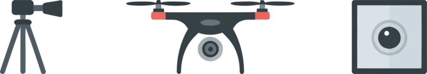 Professional video and photography equipment in flat vector illustration