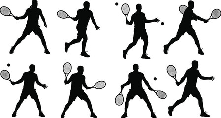 Tennis, silhouette, athlete, racket, swing, serve, forehand, backhand, motion, action pose, sports training, dynamic movement, technique, skill, coaching