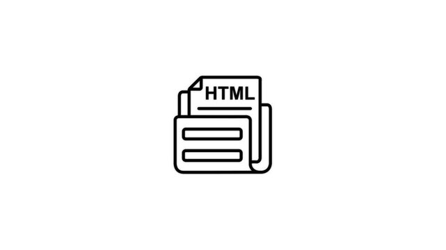 Outline icon of an HTML file with the text HTML on a white background html hypertext