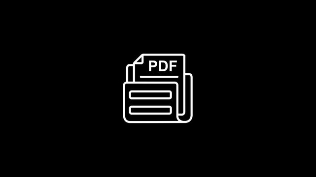PDF file icon with lines representing content on black background document portable document format