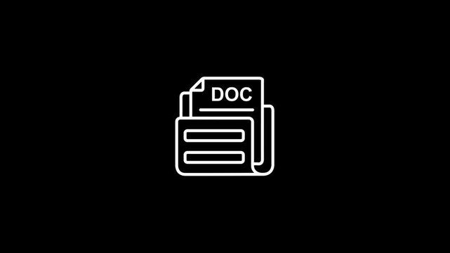 DOC file icon with lines representing text on black background document word document