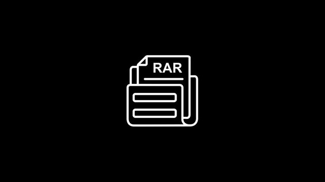 White outline icon of aRAR archive file document on a black background image photo