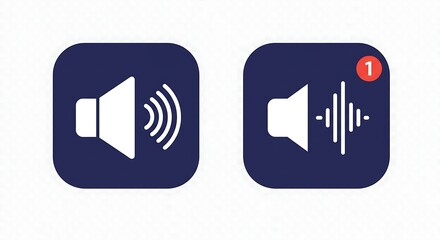 Sound icon set volume control and notification symbols on blue background