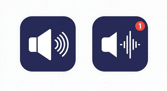 Sound icon set volume control and notification symbols on blue background