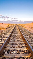 Railroad tracks stretching into a desert landscape