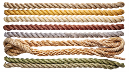 Set of various ropes string isolated on white background ,PNG. AI Generated.