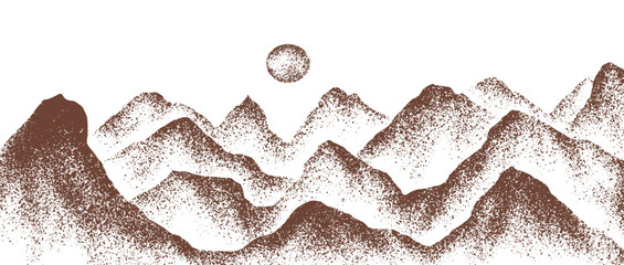 Grain stippled texture mountain range. Spray Painted mountain landscape on vintage style. use for print art, poster, cover, banner
