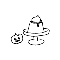 Pumpkin Pudding with Jack O Lantern – Monochrome Line Illustration