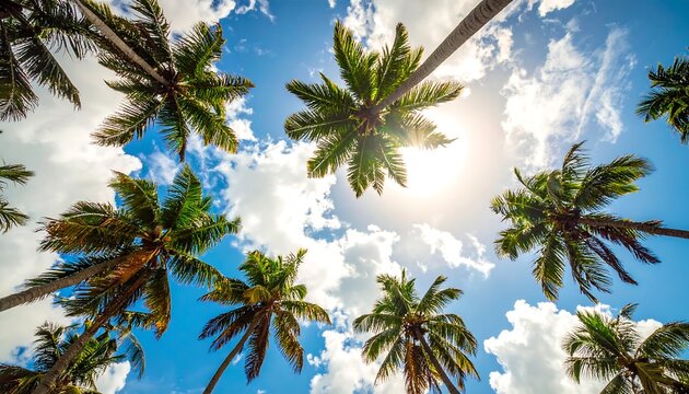 Palm trees reaching for a bright sunny sky