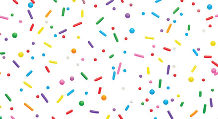 Colorful sprinkles scattered across a white background, creating a festive pattern.