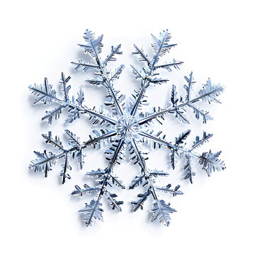 Delicate crystal snowflakes with intricate macro details, isolated on white background, photorealistic high resolution, cinematic lighting, clean sharp focus, magical winter holiday mood, seasonal bea