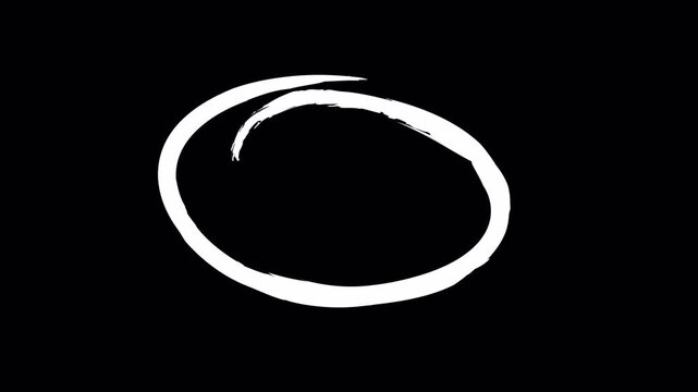 White hand drawing round circuler animation, grunge circle highlights on transparent background