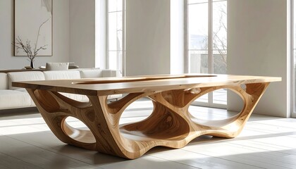 Modern wooden table in a bright room