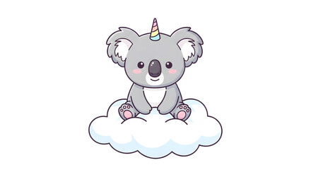 Fototapeta premium Adorable koala unicorn sitting on a fluffy cloud, perfect for children's books, cheerful greeting cards, and charming nursery decor projects
