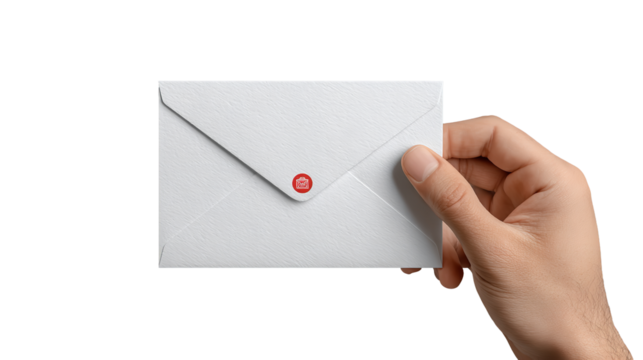 Human Hand Delivers a Crisp White Envelope Against a Dramatic Black Backdrop