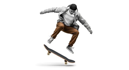 Fototapeta premium Skateboard Trick in Mid-Air – Minimalist Editorial on Motion & Skill