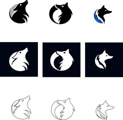 Animal head logo vector icon pack featuring wolf, fox, jackal, and dog in multiple styles, perfect for tribal logos, outdoor branding, and adventure graphics.