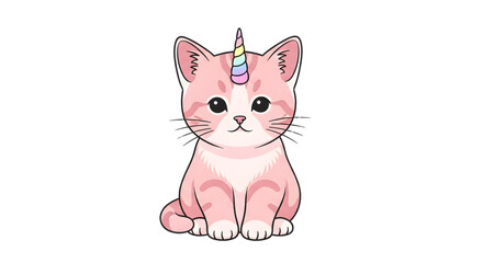 Adorable pink kitten with unicorn horn, a whimsical and magical creature perfect for children's designs, books, and playful illustrations