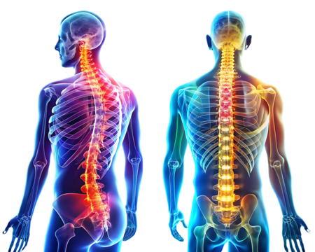 Anatomy of Human Spine with Rib Cage and Skull Illustration Showcasing Spinal Health and Posture