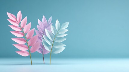 Elegant pastel paper leaves craft with artistic floral design featuring colorful botanical elements for creative decoration and modern visual display