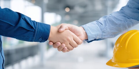 Professional handshake in corporate setting symbolizing successful business collaboration, partnership, teamwork, negotiation, and trust in a modern office environment
