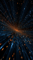 Dynamic warp speed radial light background with blue and orange streaks symbolizing energy acceleration cosmic journey and futuristic vision of limitless motion.