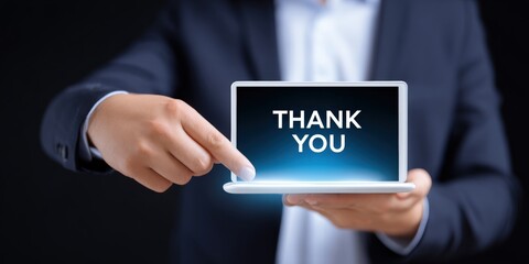 Professional digital thank you message display for appreciation, recognition, gratitude, acknowledgment, and corporate communication in modern business environments