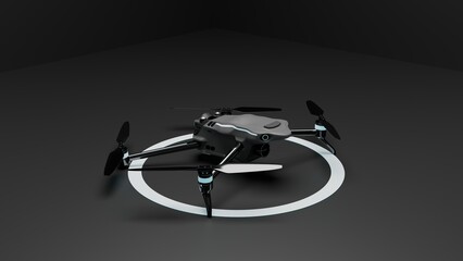Drone render isolated with futuristic glowing circle effect